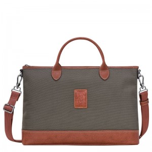 Dámské Aktovka Longchamp Boxford S Recycled canvas Hnědé | CZ HA8669