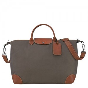 Dámské Cestovní Tašky Longchamp Boxford S Recycled canvas Hnědé | CZ GS8306