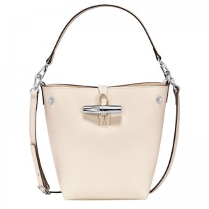 Dámské Crossbody Kabelky Longchamp Le Roseau XS Bucket Leather Ecru | CZ QM8997
