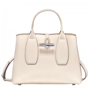 Dámské Kabelka Longchamp Le Roseau M Leather Ecru | CZ WN9154
