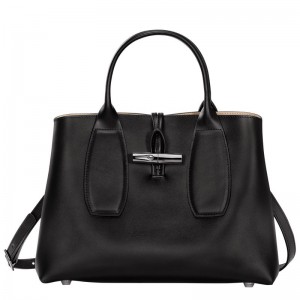 Dámské Kabelka Longchamp Le Roseau M Leather Černé | CZ QM9153