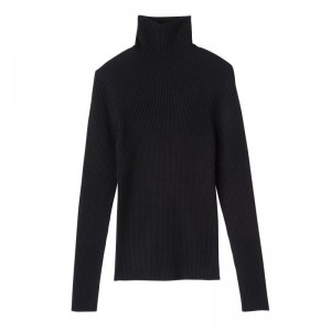 Dámské Svetr Longchamp High collar fitted Knit Černé | CZ QM7801