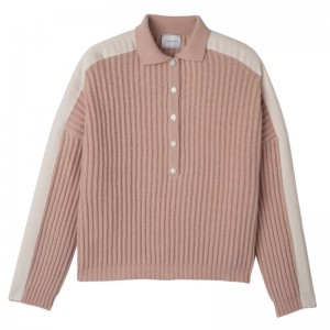 Dámské Svetr Longchamp Polo collar Knit Nude | CZ UZ7807