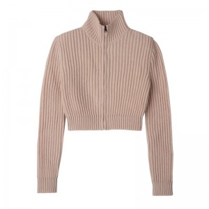Dámské Svetr Longchamp Zip collar short cardigan Knit Nude | CZ SG7812