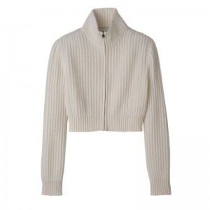 Dámské Svetr Longchamp Zip collar short cardigan Knit Ecru | CZ OK7809