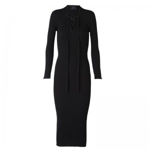 Dámské Šaty Longchamp Fitted long Knit Černé | CZ AH7842