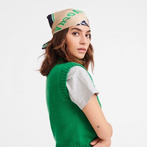 Dámské Šátky Longchamp Team Silk 50 Béžový | CZ SG8101